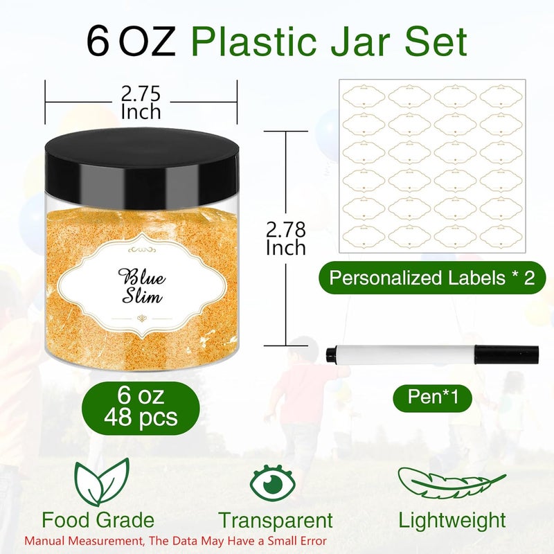 PeacePeo Plastic Jars with Lids, 48 Pcs 6 OZ Slime Containers with Screw On Lids Clear Round Plastic Storage Jars Refillable Container Jar for Travel Storage Home Kitchen Food - Image 2